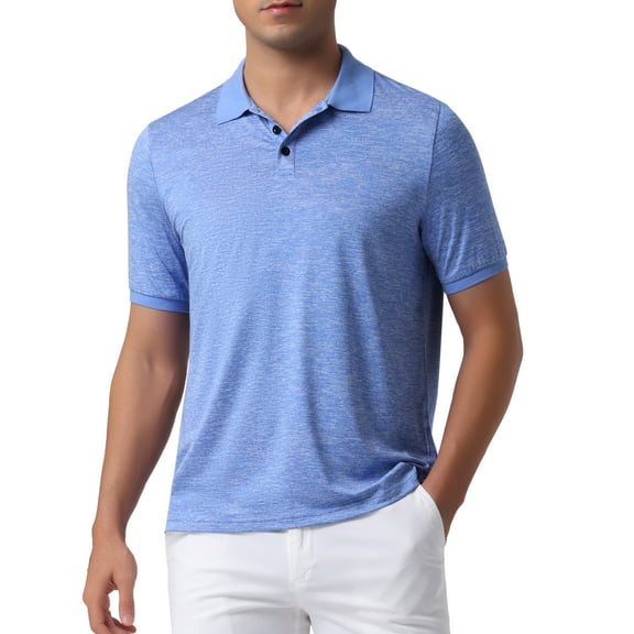 INSPIRE CHIC Men's Solid Color Lightweight Breathable Short Sleeved Casual Polo Shirt M Blue