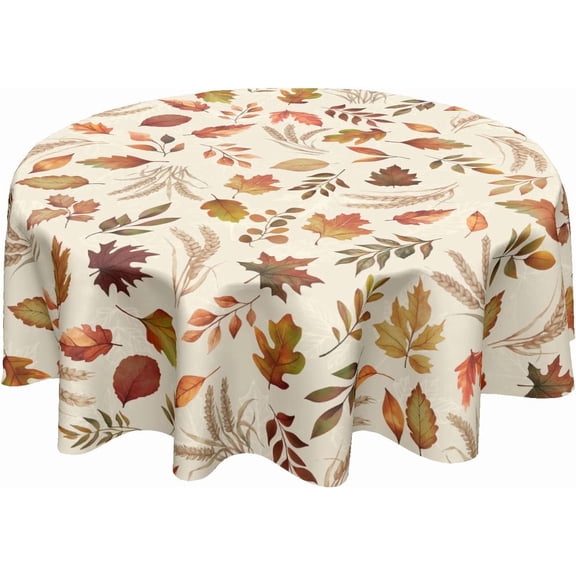 Autumn Leaves Round Tablecloth 60 Inch Fall Thanksgiving Harvest Maple Leaf Table Cloth Rustic Farmhouse Table Cover for Kitchen Dinner Home Decor