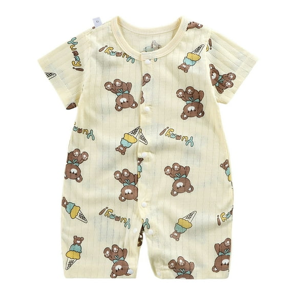 eileial Baby Boy Clothes Baby Boy Stripe Romper Waffle Knit Short Sleeve Lapel Button down Jumpsuit Bodysuit Summer Outfits,Beige 0-6 Months