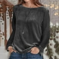 thumbnail image 2 of Womens Tops Casual Loose Fit Solid Color Velvet Hoodie With Round Neck And Long Sleeves Chiffon Blouses For Women, 2 of 5
