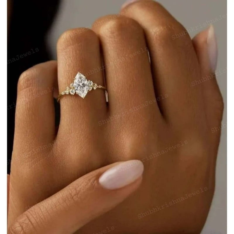 SHUBHKRISHNAJEWELLS Comfort Fit Ring 2 CT Marquise Cut Ring 14K Moissanite Diamond Engagement Ring Wedding Ring for Women