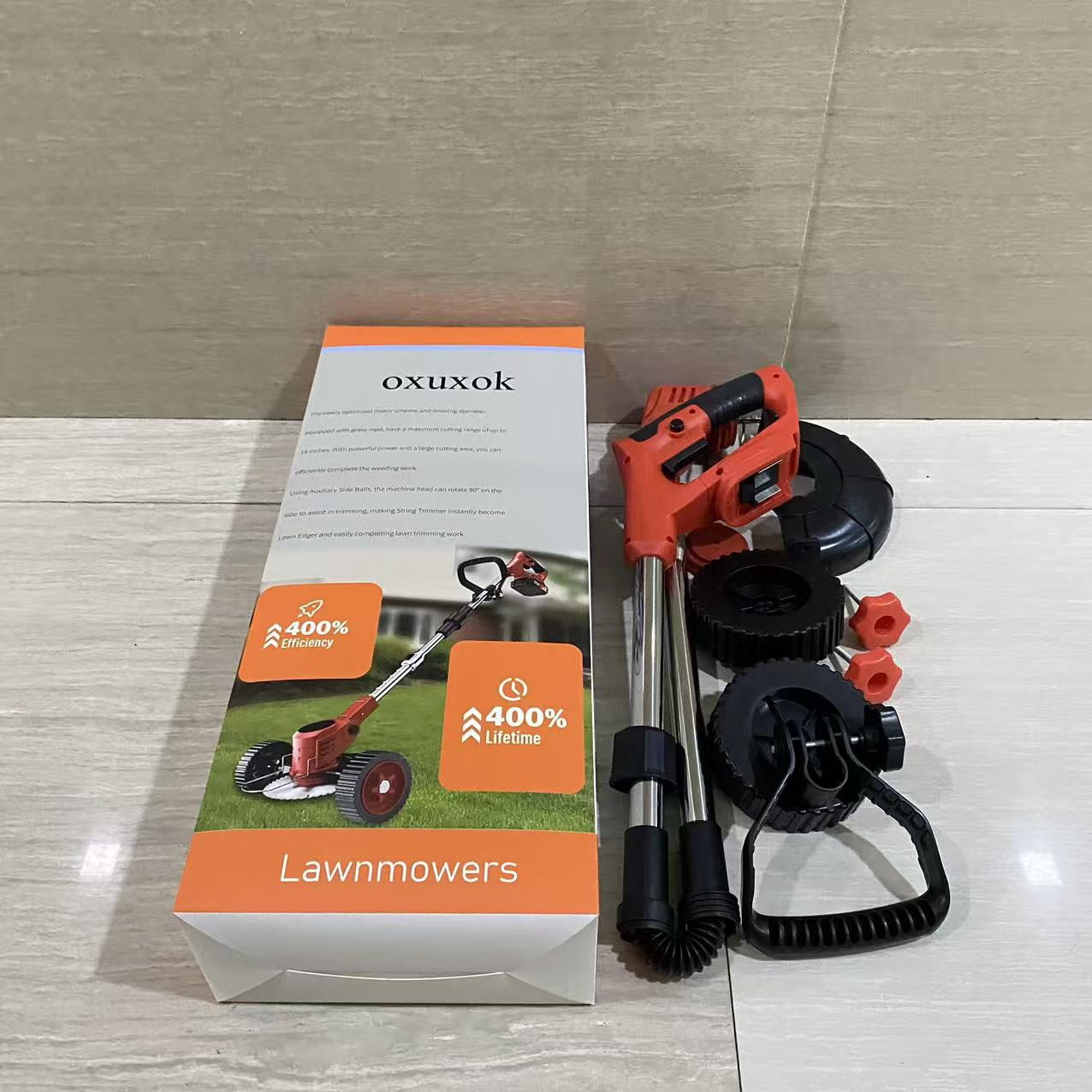 oxuxok Lawnmowers,14-Inch Cordless String Trimmer & Edger, (2 x 21V 4.0Ah Electric Brush Cutter Battery Powered), Telescopic Handle, 3 Cutting Methods