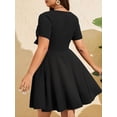 thumbnail image 3 of AURA Womens Black Colorblock Knit V Neck Short Sleeve Pleated Tie Waist A Line Mini Dress Plus Size 1XL 3XL, 3 of 6
