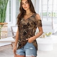 thumbnail image 2 of POLERO Womens Cold Shoulder Tops V Neck T Shirts Palm Leaves Print Summer Short Sleeve Tees Outfits for Ladies Sexy Casual Work Travel Beach Tunic Blouse L, 2 of 7