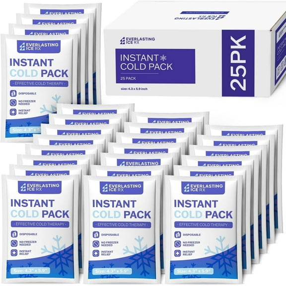 Everlasting Ice RX Instant Ice Packs Cold Compress Disposable Ice Packs for Pain Relief and Minor Injuries, 25-Pack