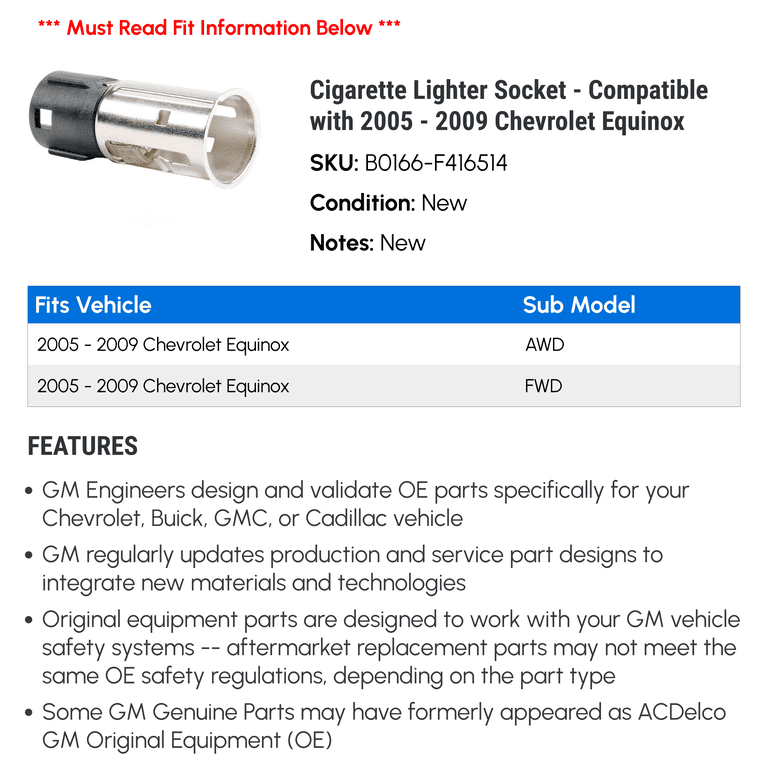 2005 chevy equinox cigarette lighter location Cigarette Lighter Socket - Compatible with 2005