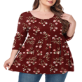 thumbnail image 1 of CHUANK Tunique à Col Rond pour Femmes Grande Taille, Blouse à Manches 3/4, T-Shirt Ample à Fleurs 0X-5X, 1 of 4