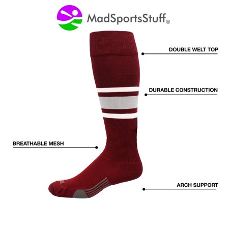 TCK - Dugout 3 Stripe Baseball Socks Pattern E (Maroon/Grey/White, X ...