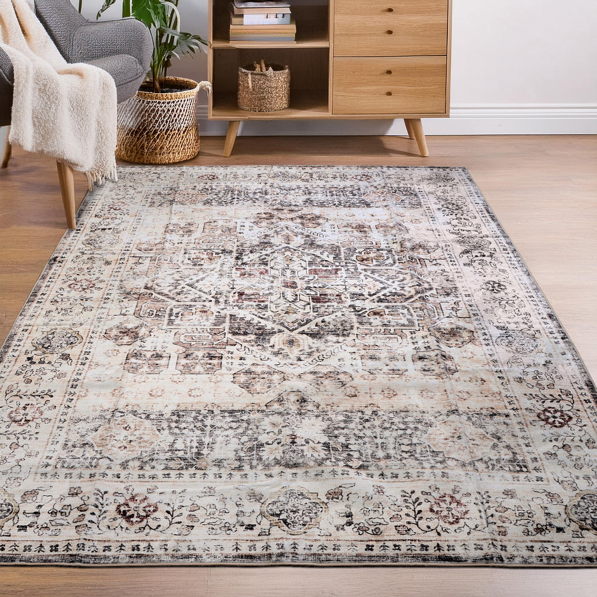 Delara 8'x10' Machine Washable Area Rug, Soft & Durable, Non-Slip, Stain Resistant, Meadow, for Bedroom, Living & Dining Room
