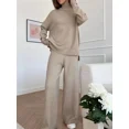 thumbnail image 4 of Conjuntos de 2 piezas de lana para mujer, otoño e invierno, chándal de punto, suéter de cuello alto y pantalones de jogging rectos, 2024, 4 of 5