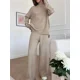 thumbnail image 4 of Conjuntos de 2 piezas de lana para mujer, otoño e invierno, chándal de punto, suéter de cuello alto y pantalones de jogging rectos, 2024, 4 of 5