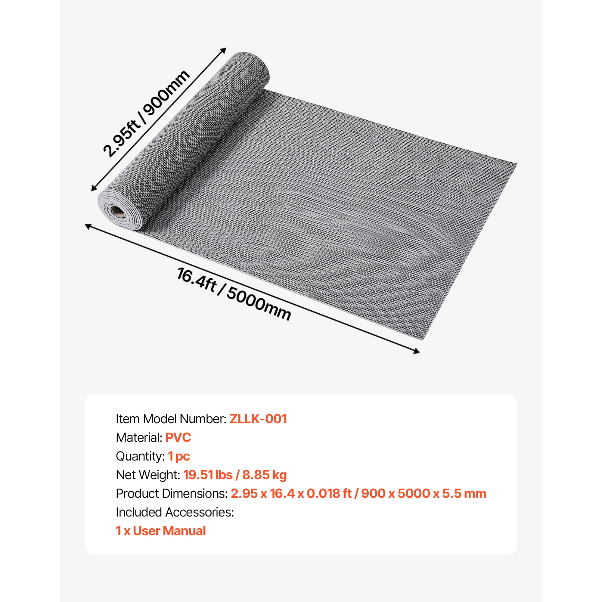 KFFKFF Drainage Mat, 3 x 16.4 ft, PVC Non-Slip Floor Mat for Wet Areas, Hollow Design Doormat Roll for Indoor and Outdoor Use in Restaurants, Pools, Patios, Bathrooms, and Washrooms, Gray