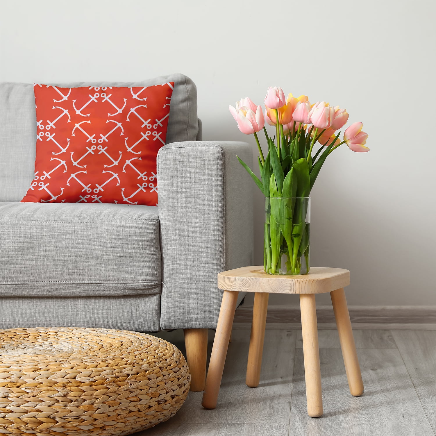 18"x18" Simply Daisy Anchors Up Poly Accent Pillow, Orange Qty 1