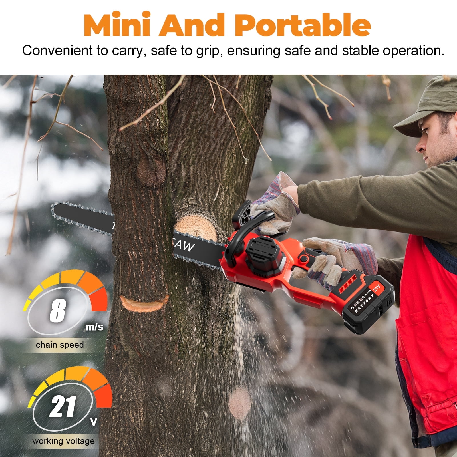 Fompes Electric Chainsaw, Lightweight Chainsaw with 2 Batteries, Mini Handheld Chain Saw for Wood Cutting, Tree Trimming, Garden Tool for Pruning, Branch Cutting, Yard