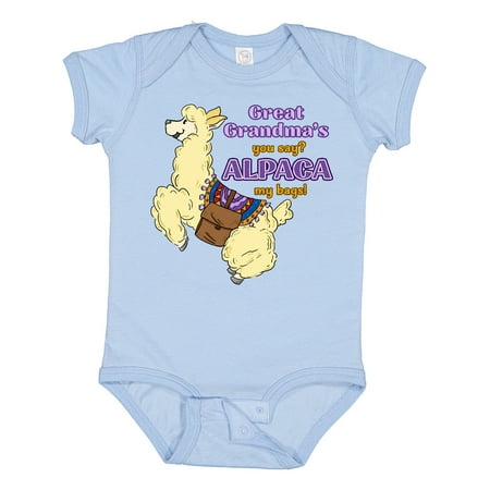 

Inktastic Cute Jumping Alpaca-Great Grandma s You Say ALPACA My Bags! Gift Baby Boy or Baby Girl Bodysuit