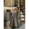 thumbnail image 4 of Chocolate Brown Plaid Mid-Length Skirt, Elegant Casual A-Line Flowing Skirt For Daily Wear, 4 of 4