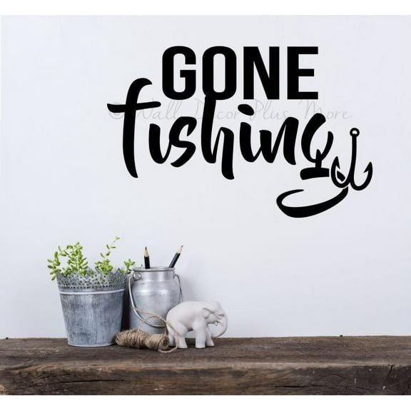Gone Fishing Wall Art Stickers Vinyl Decal Lettering Quotes Room Decor 23x15-Inch Black