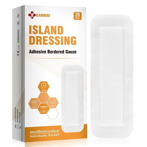 [4''x10''-25count] Carbou Island Dressing Bordered Gauze Pads,Highly Absorbent Adhesive Wound Dressing for Wound Care