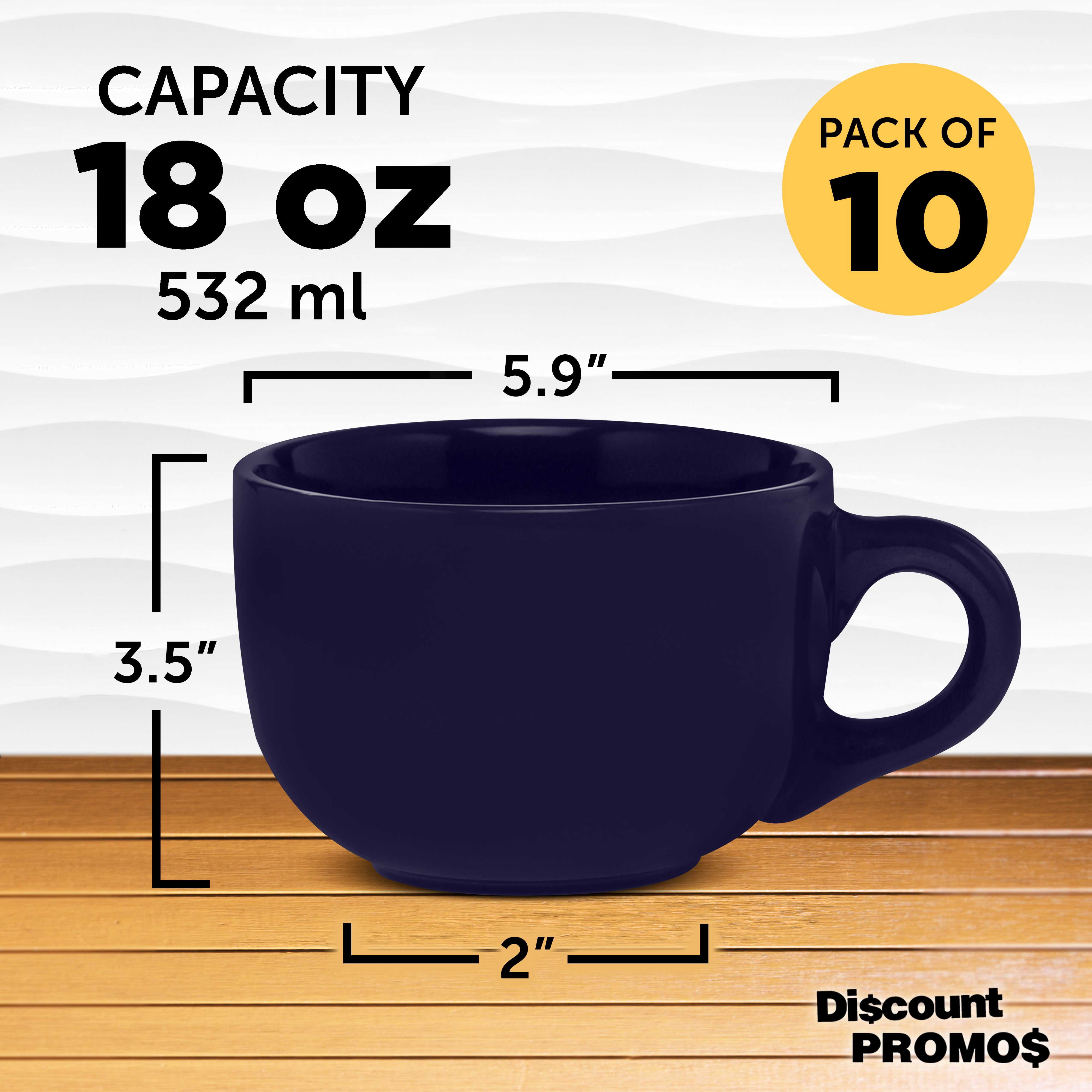 Ceramic Cappuccino Mugs 18 oz. Set of 10, Bulk Pack - Perfect for Coffee, Tea, Espresso, Hot Cocoa, Other Beverages - Cobalt Blue