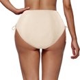 thumbnail image 3 of High Waisted Drawstring Pleated Swimsuit for Women, Nylon Spandex Blend, Removable Padded Bra, High Cut Leg, Solid Color, Beach Pool Swimming, 3 of 5