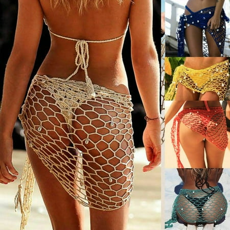 Women Fishnet Crochet Bikini Cover Up Swimwear Shell Sarong Wrap Beach Dress