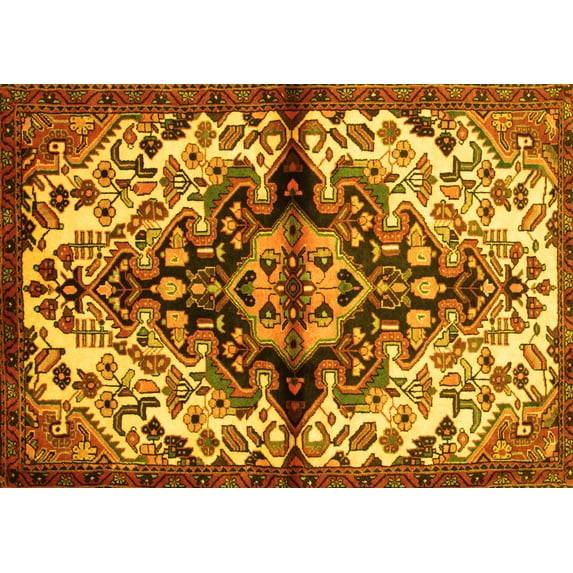 Ahgly Company Machine Washable Indoor Rectangle Medallion Yellow Traditional Area Rugs, 5' x 8'