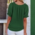 thumbnail image 4 of Womens Tops Short Sleeve Shirts Off the Shoulder Tops for Women Crewneck Dressy Casual Blouses Dark Green S, 4 of 5