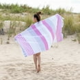 thumbnail image 2 of Superior Marigold Stripe Fouta Cotton Beach Towel with Tassels, 35" x 68", Pink, 2 of 13