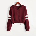 thumbnail image 2 of XIAONU Womens Hoodies Long Sleeved Double Bar Printed Short Zip Up Hoodie Slim Fit Drawstring Hooded Sweatshirt With Pockets, 2 of 5
