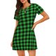 thumbnail image 1 of Balery Buffalo Plaid Green Black Camisón de manga corta con cuello redondo para mujer, cómodo y elegante., 1 of 6