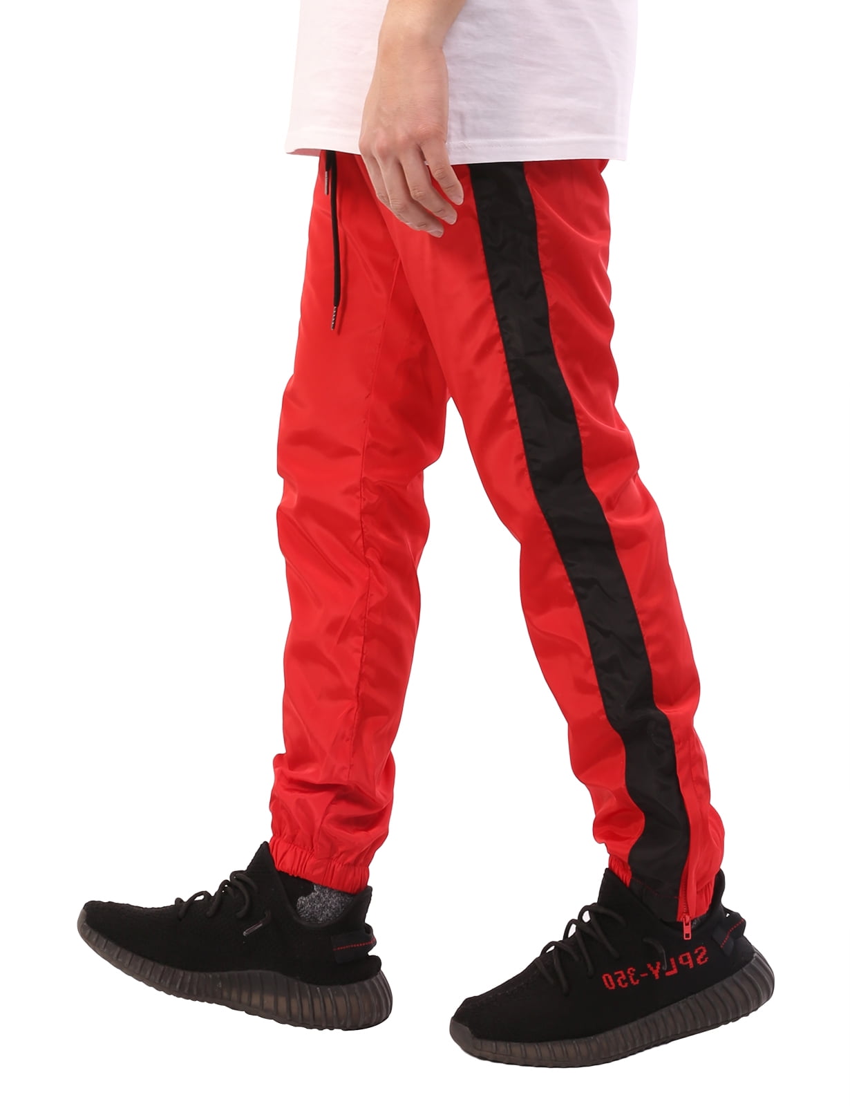 Allsense Men's Windbreaker Track Pants Side Stripe Bottom Zip and Closure  Red Black L