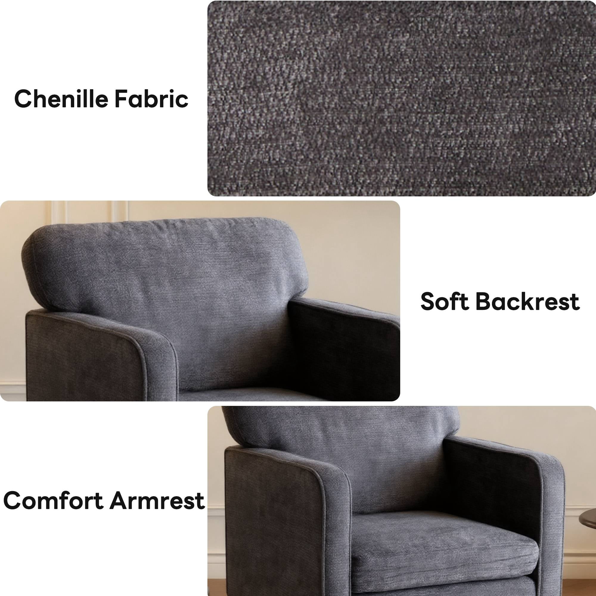 Modern Accent Chair Reading Chair with Armrest, Comfy Lounge Chairs Cozy Armchair for Living Room, Grey
