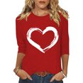 thumbnail image 2 of Plebaso Hauts Cœur pour Femmes Manches 3/4 Col Rond T-Shirts Graphiques Mignons Imprimés Blouses Décontractées pour Femmes, 2 of 5