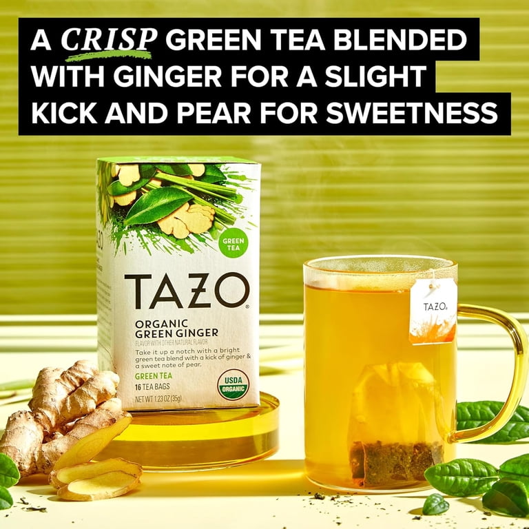 TAZO Green Ginger Tea Bags, Caffeinated, Lemongrass and Pear, 32