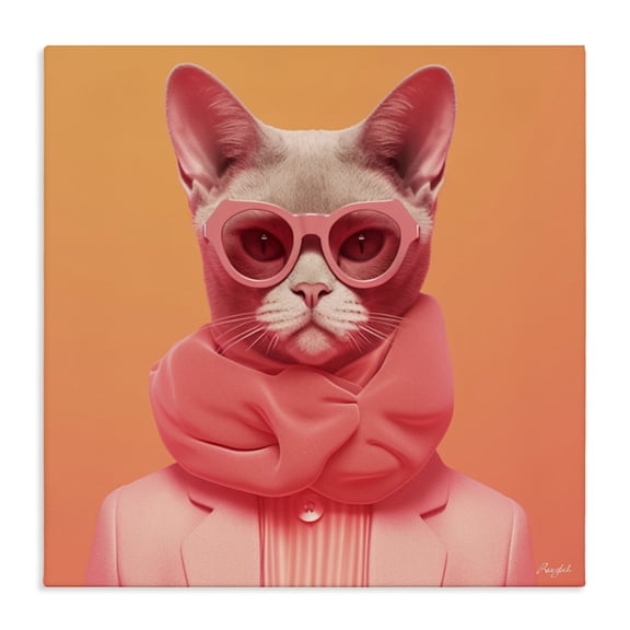 Stupell Industries Contemporary Retro Glasses Cat on Orange Canvas Art, 17 x 17, by Roozbeh