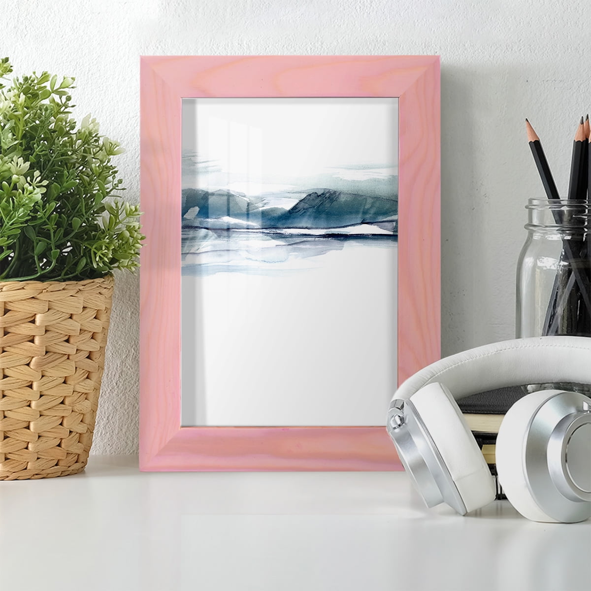 Stark Horizon I - Framed Print w/glass - Sunset Pink
