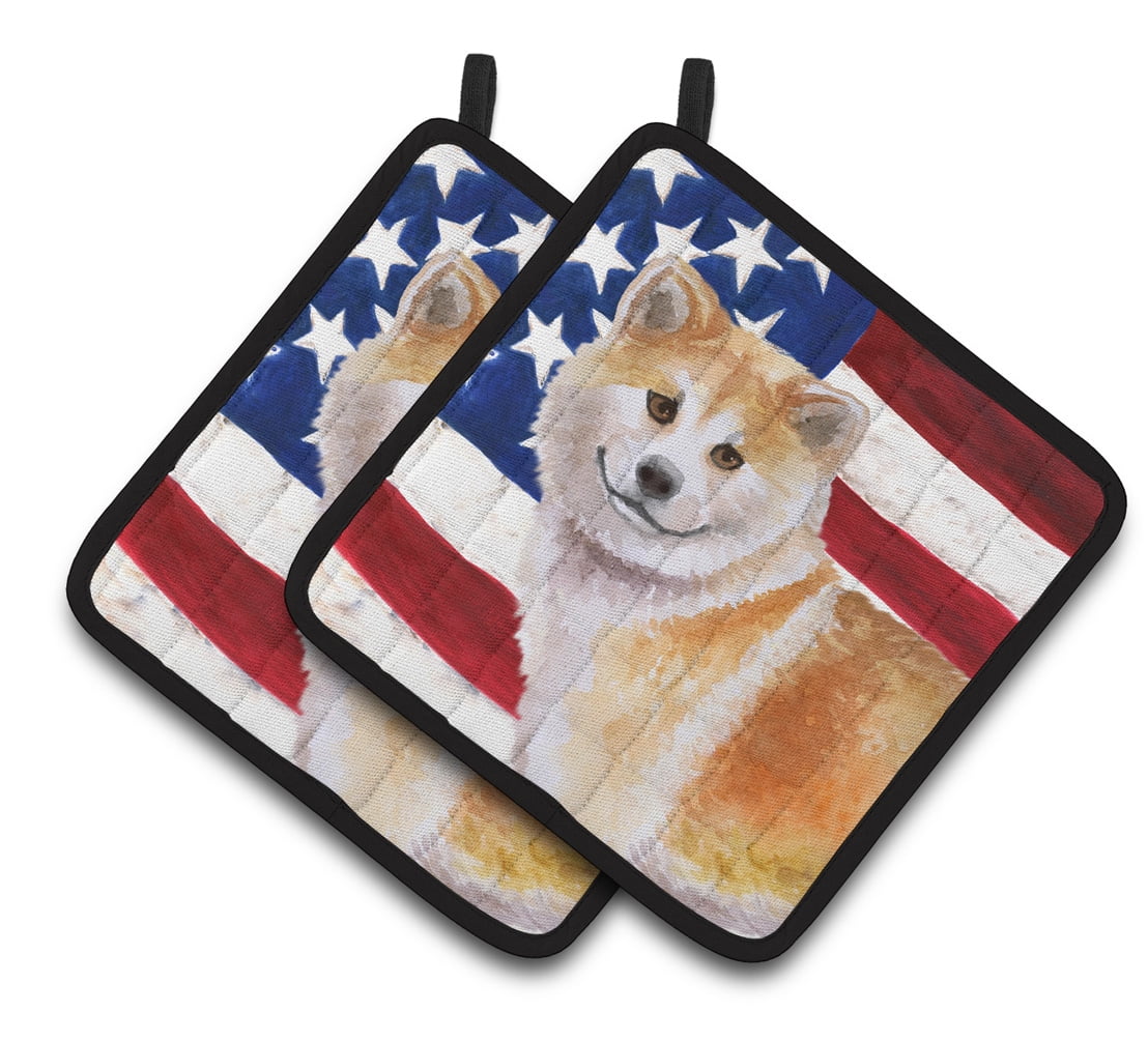 Caroline's Treasures Shiba Inu Patriotic Pair of Pot Holders