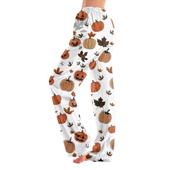 Women's Halloween Print Pajama Pants Loose Fit Soft Breathable Polyester, No Drawstring Sleep Bottoms for Halloween Party Nightwear, Home Lounge Casual Comfort, Seasonal Present Family Gathering