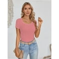 thumbnail image 2 of Womens Tops Summer Square Neck Short Sleeve Shirts Ribbed Knit Slim Fitted Tshirt Casual Tees Clothing, 2 of 5