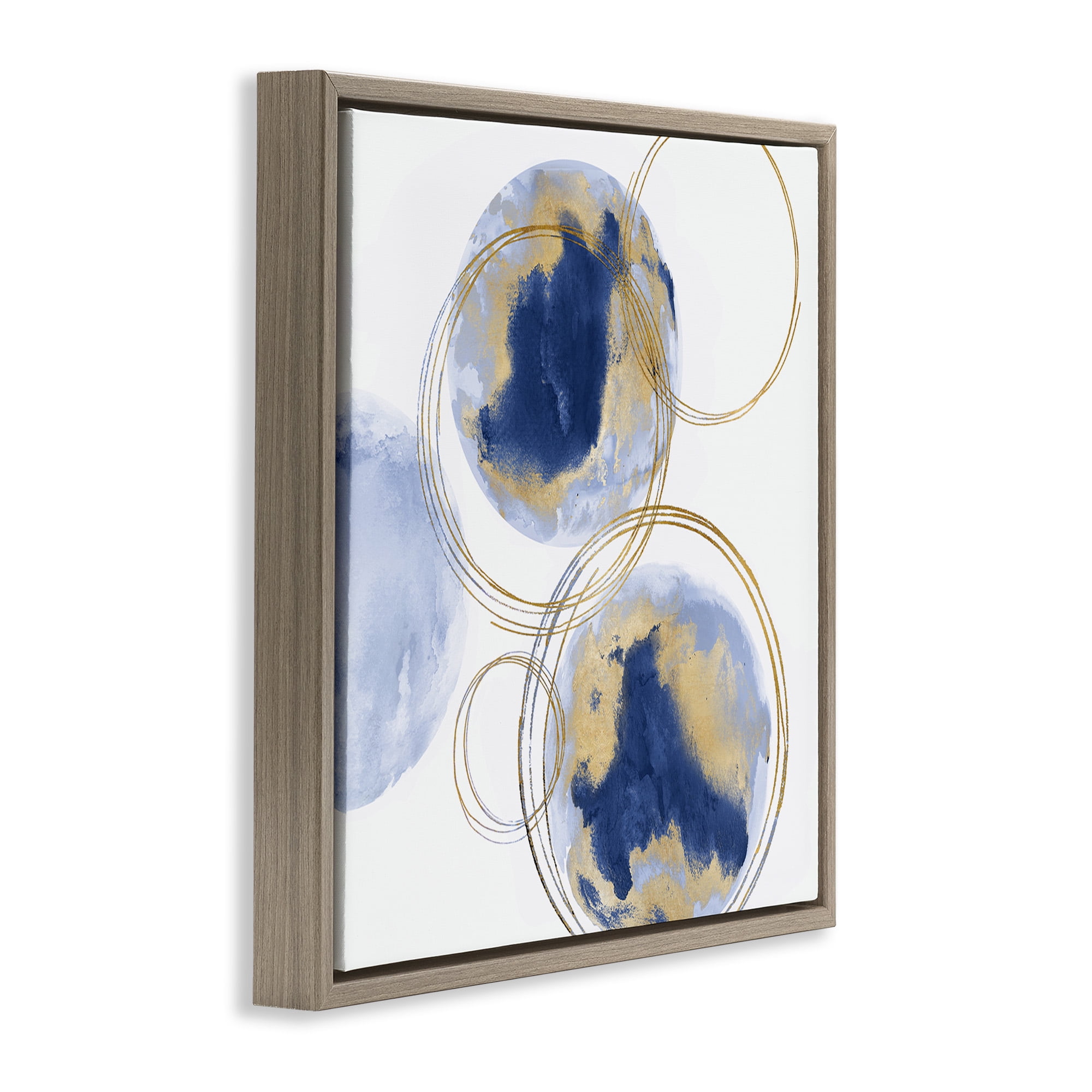 Stupell Industries Golden Rings and Circles Abstraction Abstract Painting Brown Floater Framed Canvas Art Print Wall Art, 18 x 18