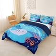 thumbnail image 2 of jejeloiu Cartoon Underwater Whale Bedding,Coral Fish Print Duvet Cover Full For Boys,Light Blue,Navy Blue Reversible,3pcs,1 Duvet Cover and 2 Pillowcases, 2 of 6