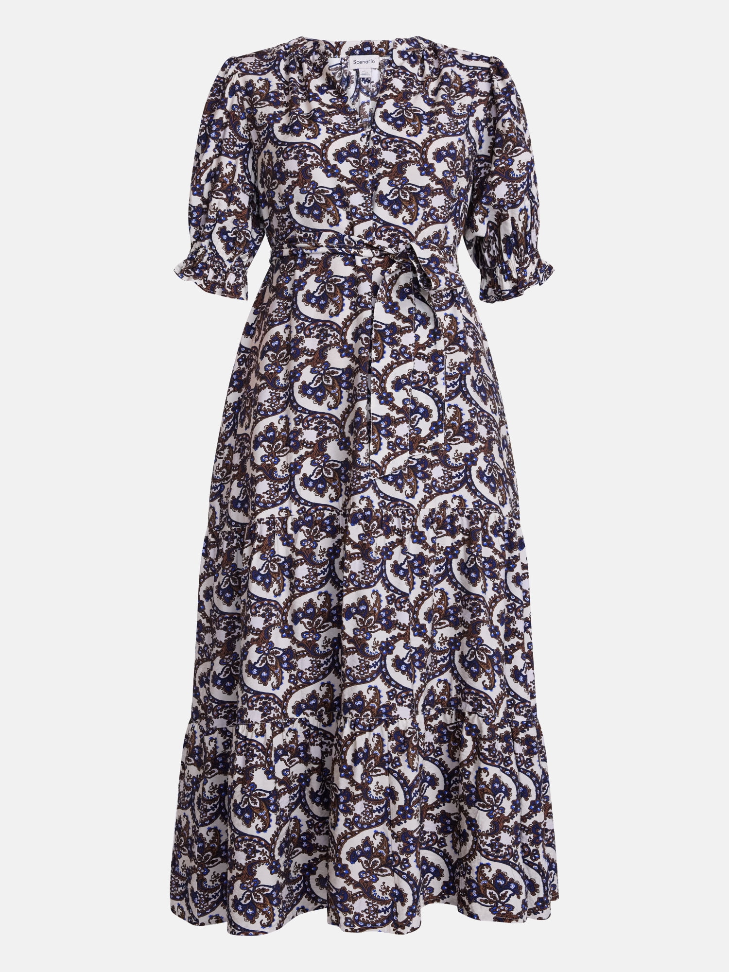 Scenario Women's and Women's Plus Tiered Midi Dress with Short Sleeves, Sizes XS-4X