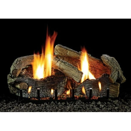 30" Stacked Aged Oak Logset with MV Vented Slope Glaze Burner, NG