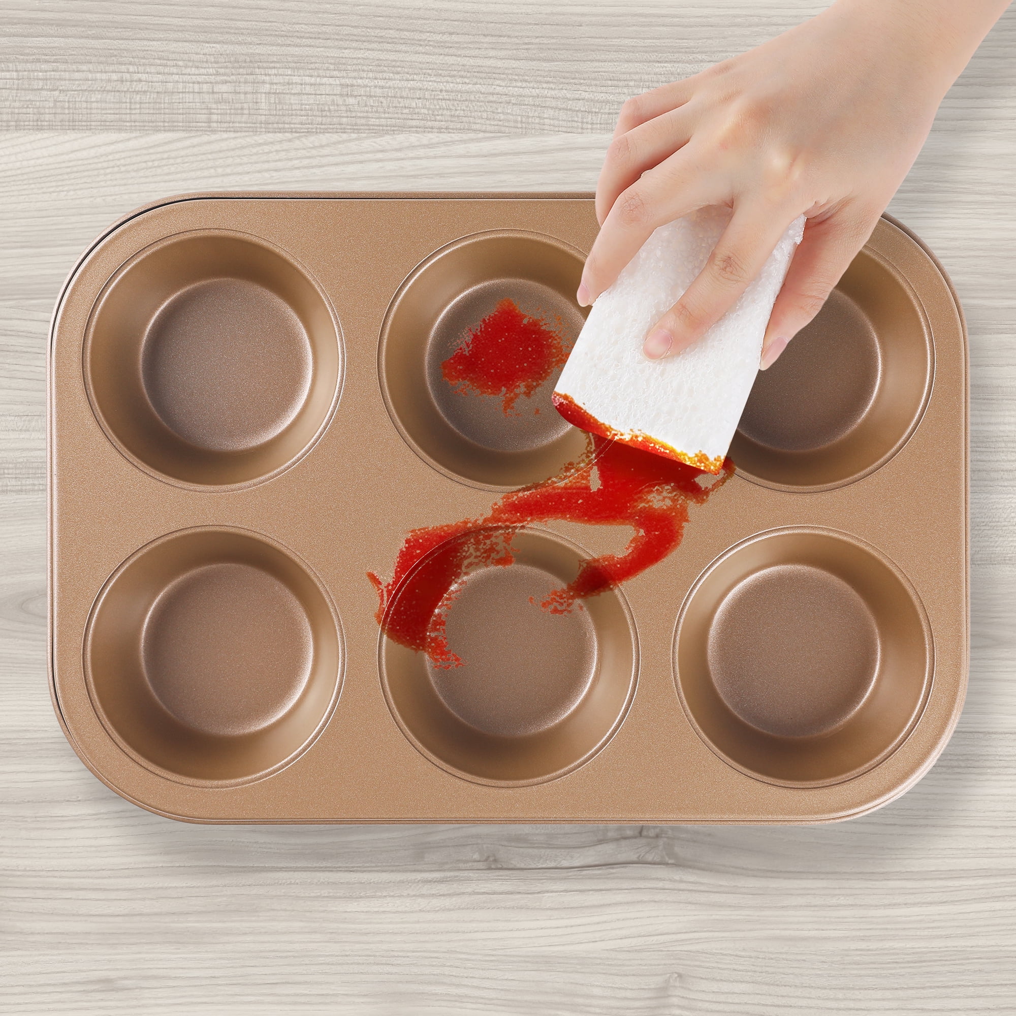 Unique Bargains Nonstick Cupcake Pan with 6 Cups Gold 10.4*10.4*1.2in