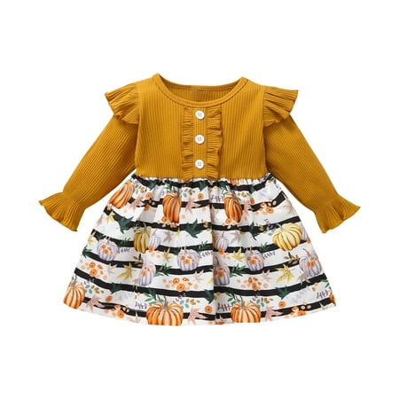 

Honeeladyy Clearance under 10$ Toddler Kids Halloween Baby Girls Fashion Cute Long Sleeve Flowers Pattern Ruffles Dress