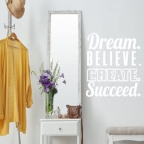 VWAQ Dream. Believe. Create. Succeed. Inspirational Wall Art Decal Motivational Home Decor - 22"H X 20"W WHITE