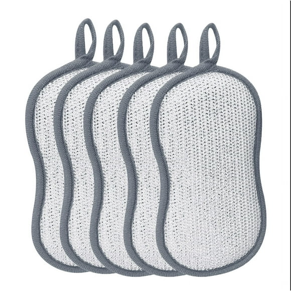 Paño de esponja de fibra de bambú de doble cara con alambre de plata para lavavajillas y limpieza de cocina (5 unidades)