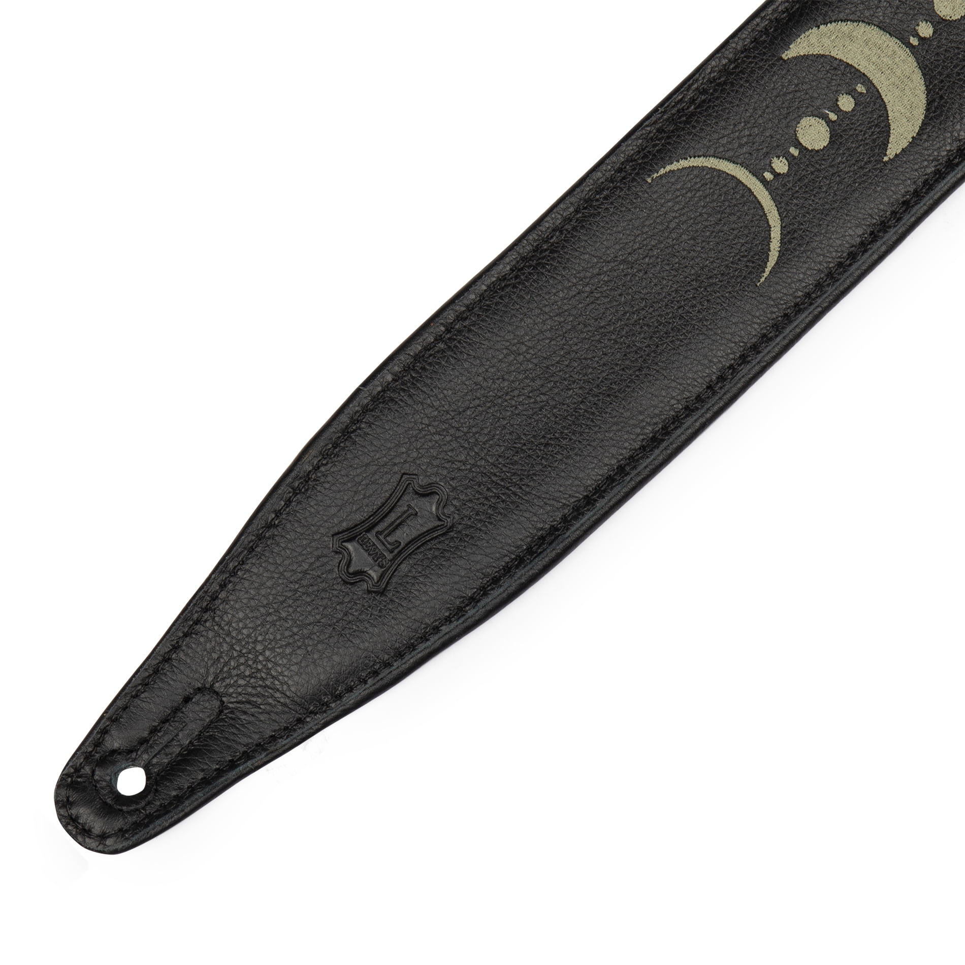 Levy's 2.5" Black Garment Leather Guitar Strap Green Moon