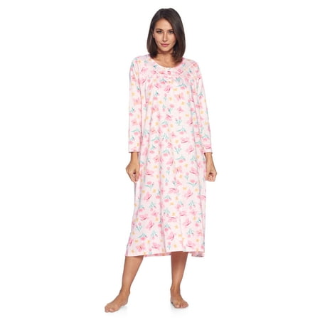 

Casual Nights Women s Long Floral & Lace Henley Nightgown