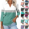 thumbnail image 1 of Hot6sl Économies d'Été Liquidation Blouse & Chemise à Manches Courtes Col Rabattu, T-shirt Assorti pour Femmes Col en V Col Rabattu Manches 3/4, Haut en polyester pour Femmes Vert, 2TG, 1 of 5